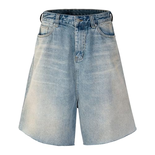 Pantalones Vaqueros de Estilo Urbano para Hombre, Corte Recto Holgado, Pierna Ancha, bajo sin rematar, Estilo Skater Informal con Bolsillos, Color Azul, Talla Grande.