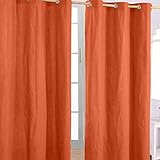Homescapes 2er Set eifarbige Ösen Gardinen je B137 x L228 cm aus 100% Baumwolle, blickdichte Vorhänge/Dekoschals/Ösenvorhänge für Wohnzimmer oder Küche, Terrakotta