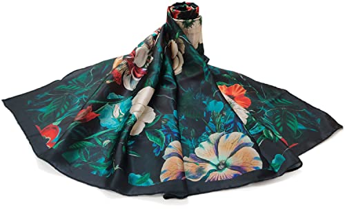 Image of Satin Silk Women's Large Square Floral Fashion Scarf | Soft satin silk neck scarf, head scarf, hair scarf, bandana, wrap, hijab, lightweight fashion accessory