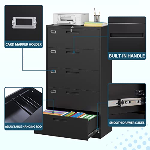 Miiiko 5 Drawer Lateral File Cabinet With Lock, Metal Filing Cabinet For Home Office, 35.4" Wide Metal Drawers Storage Cabinet For Legal Letter A4 Size, Full Assemble Required… #TOP3
