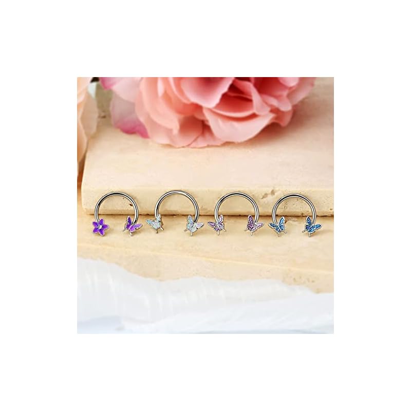 Jewseen Septum Ring Horseshoe Hoop Earring Cartilage Earring Hoop 16G Nose Ring Hoop Butterfly Captive Bead Rings Tragus Daith Rook Helix Piercing Body Jewelry - Image 5