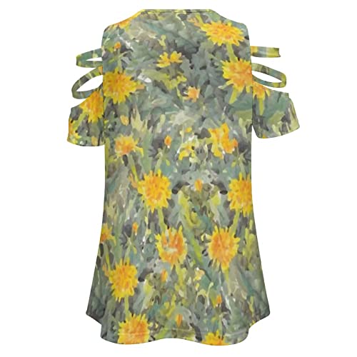 KccOsg Túnica feminina para usar com leggings, túnicas florais com ombro vazado, ajuste solto, zíper