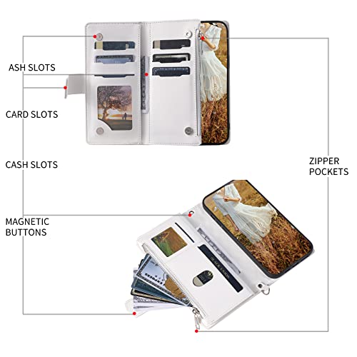 QLTYPRI Wallet Case for iPhone XR(6.1 inch),Luxury Quilted PU Leather Wallet Case with Card Slots for Women,Magnetic Zipper Purse Case with Wrist Strap Kickstand Shockproof Flip Cover -White - Image 2