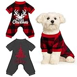 Pedgot 2 Pack Christmas Dog Pajamas Pet Winter Coat Soft Warm Small Dog Clothes Plaid Puppy Jammies Jumpsuit Cold Weather Doggie Holiday Costume Onesies Pet Apparel for Dogs Cats, Small
