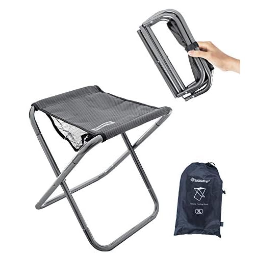 Camping Stool, 16in Tall Large Size Folding Stool with Carry Bag, Aluminum Alloy Bracket, 1.5lbs Lightweight, Load Capacity to 300lbs, for Travel, Hiking, BBQ, Fishing, Beach(Grey)