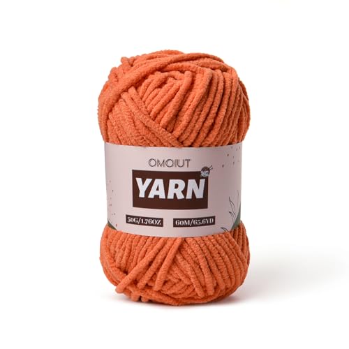 Image of Plush Chenille Chunky Crochet Yarn - Baby Yarn for Crocheting Soft - Velvet Yarns Knitting for Blankets Crafts - Fluffy Amigurumi Yarns 50g / 65.6yd (Orange)