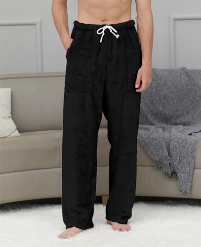 Cromoncent Men's Plush Warm Pajama Pants, Winter Cozy Fleece Lounge Sleepwear Pj Bottoms2