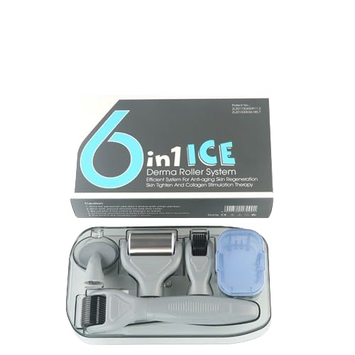 Happy Shopping HS Ice Roller Derma Roller 6 in 1 Kit .25mm Titanium Microneedles, Ice Roller Derma roller for Face and Body, 12/300/ 720 Titanium Micro Needle