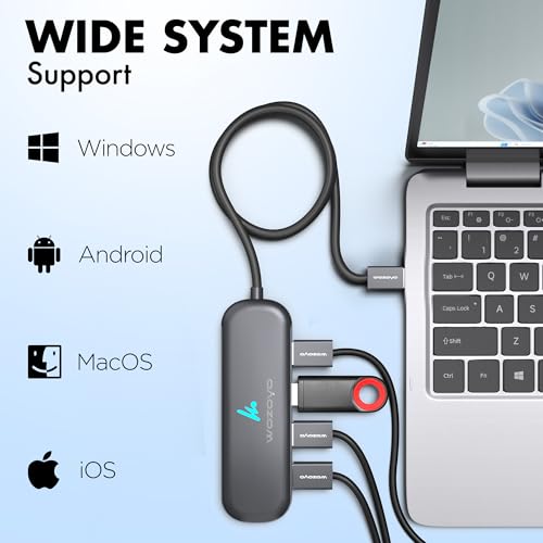 Image of USB A to 4 Port Wozoyo USB 3.2 Hub, 4X USB 5Gbps, Data Transfer Speed Upto 5Gbps and 30cm Cable, Multiport Splitter for Laptop and Desktop, Plug and Play, Compact and Portable Expansion Hub