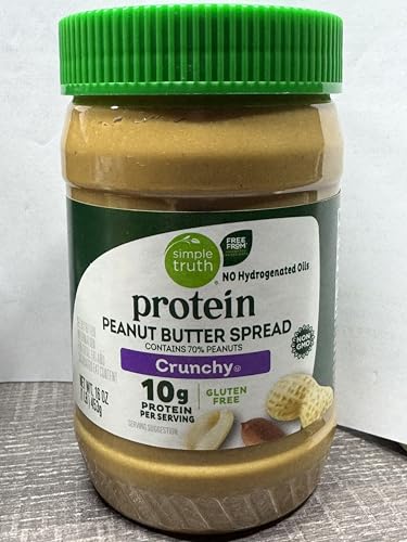 Simple Truth Organic Crunchy Peanut Butter Spread, No Sugar Added, 10g Protein, Non GMO, Vegetarian, 16 Ounce