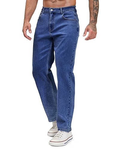 's Regular Fit Stretch Jeans Straight Leg 5-pocket Classic Comfort Flex Denim Pants Dark Blue 34w32l