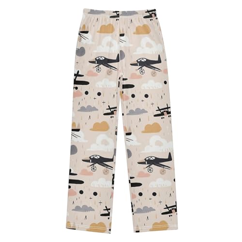 Airplane Long Pajama Pants Elastic Waist PJ Bottoms with Pockets S A1109422