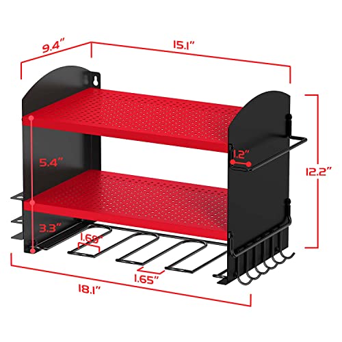 Power Tool Organizer Drill Charging Station for 4 Power Drill Tools Heavy Duty Drill Holder Wall Mounted Rack Utility Metal Tool Shelf Storage Organiser for Garage,Home,Workshop (Red)