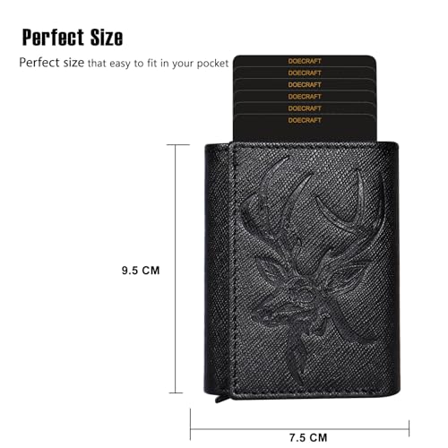 Image of Men's Genuine Leather RFID Wallet | Premium Slim Red Wallet for Men with Deer 3D Print | 8 Card Slots Secure and Durable | Casual Stylish | Formal & Gifting Use, Black (Safiano /Black)