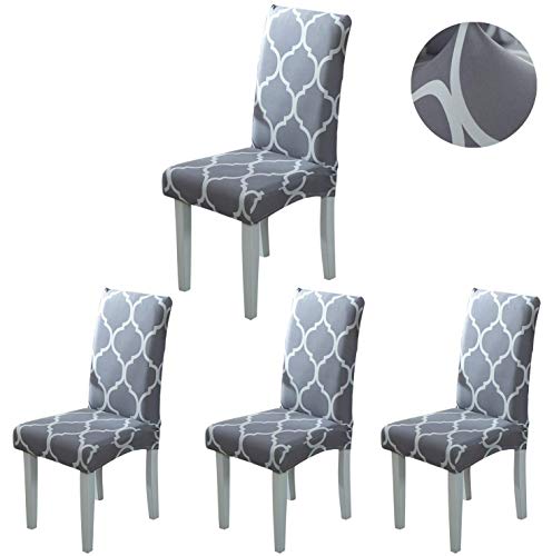 ARNTY Fundas para Sillas de Comedor Elasticas Cocina 4 Piezas,Modern Duradera Fundas Protectores para Sillas de Cocina Elasticas Antimanchas (Gris-Diamante, 4 Piezas)