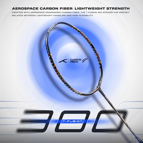 Image of Hundred Carbon Fiber T-Fusion 300 Unstrung Badminton Racket with Full Cover | 79 Grams | Maximum Tension ?32 to 34 lbs (Black /Navy)