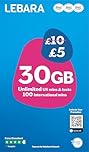 Lebara Mobile SIM Card: 30GB Data SIM Only Plan for £5, Half Price for First 3 Months, No Contract, UK Calls, Texts, International Minutes, EU and India Roaming Included, Fits All Devices