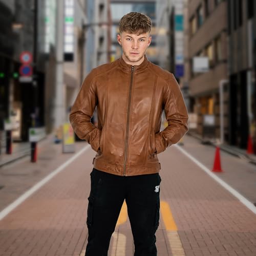 BRICK LANE Stand Collar Leather Jacket for Men | Timeless Design - Genuine Lamb Nappa Leather Cafe Racer Jacket3