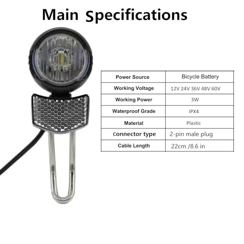Faro LED E-Scooter con conector de 2 pines e iluminación delantera de 12V-60V 6