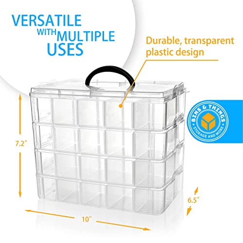 Bins & Things LARGE Clear 4-Tier Stackable Storage Containers With Lids - 40 Adjustable Compartments For Craft Organizers - Storage Box thumb #1