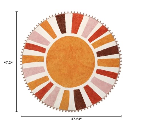 Livebox Round Boho Rug 4Ft Sun Circular Rug For Nursery Room, Colorful Circle Rug Cute Kids Rug For Living Room thumb #1