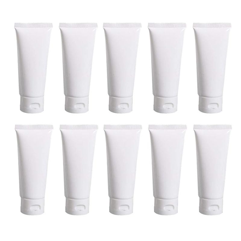 50PCS Empty Refill White Plastic Cosmetic Lotion Tubes Bottles Shampoo Facial Cleanser Makeup Sample Soft Container Tube Bottle Vial Jar Pot Case With Flip Cap/Screw Cap (60ml,Flip Cap)