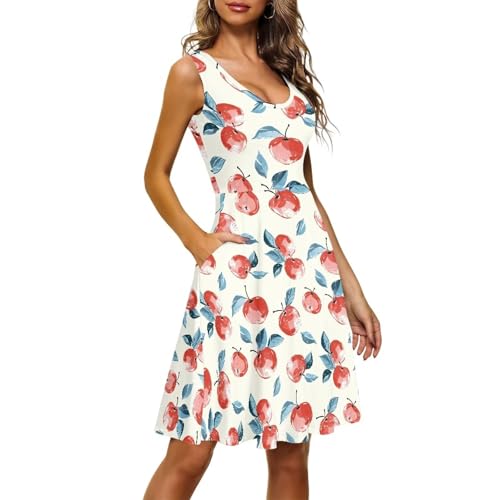 Image of Women's Casual Loose Sundress Midi Sleeveless Crewneck Dress Summer Beach Tank Dress with Pockets