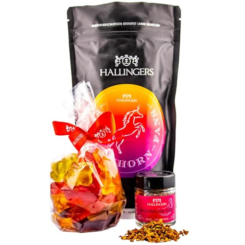 Hallingers Genuss Manufaktur Geschenkkorb Geschenkset – Feinkost Mix, Valentinstag Unicorn Wundertüte Fruchtsaftbärchen & Coldbrew Eistee für Mädchen