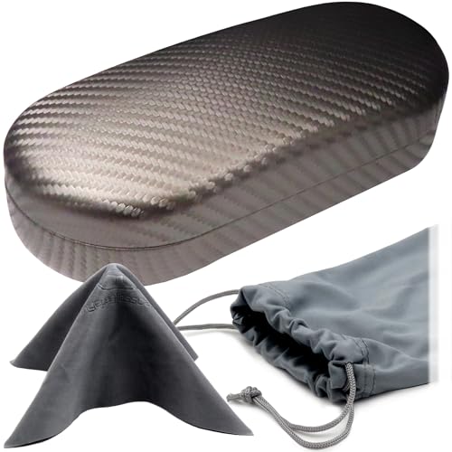 Image of MyEyeglassCase - Large Sunglasses Case - Hard Glasses Case Holder w /Pouch & Cloth - Eyeglass Case Aviator Frames Men & Women