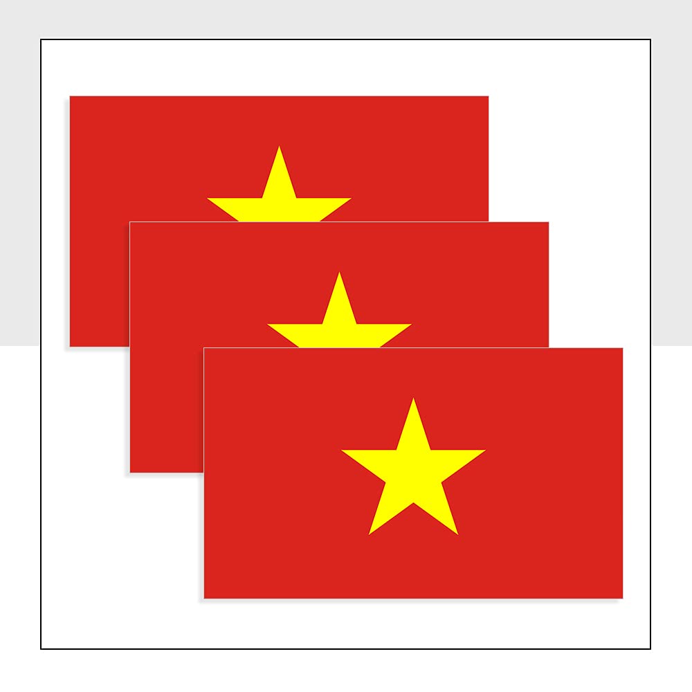 Vietnam Flag Car Stickers Pack of 3 (100 x 60mm) Waterproof VN Flag Label for Bike Van Helmet Car Packwith® #P1015