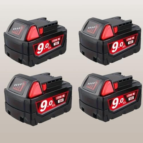 18V 9.0Ah Ultra-High Capacity Replacement for Milwaukee 18V Battery Compatible with Milwaukee 18 Volt Batteries 48-11-1815 48-11-1820 48-11-1828 48-11-1830 48-11-1840 48-11-1850 48-11-1852 (4-Pack)