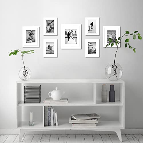 Americanflat 7 Piece White Collage Picture Frames For Wall And Tabletop - One 11X14, Two 8X10, And Four 5X7 Frames - Gallery Wall Frame Set With Shatter-Resistant Glass, Hanging Hardware And Easel #TOP3