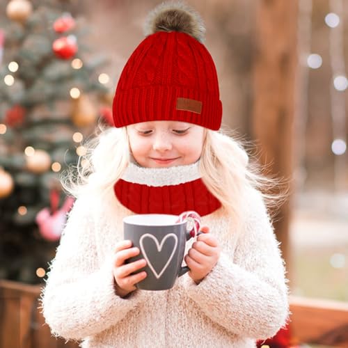 Image of Kids Hat Scarf Gloves Set, Kids Winter Beanie Hat Scarf Gloves Set with Knit Thick Warm Fleece Lined for 1-6 Years Old