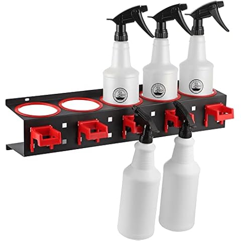 MOLIGOU Spray Bottle Storage Rack, Wall Mount Bottle Organizer Car Detailing, Steel Spray Bottle Holder Cover