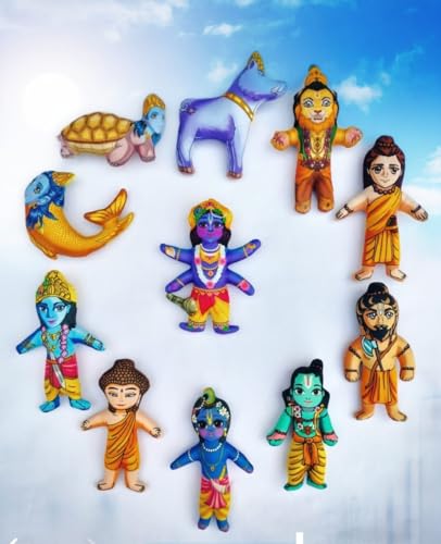 Image of Vishnu Avatar Soft Toy Set - 11 Narayan Avatars Plush Dolls for Kids, Home Decor, Pooja Room - Hindu God Soft Toys for Babies & Children