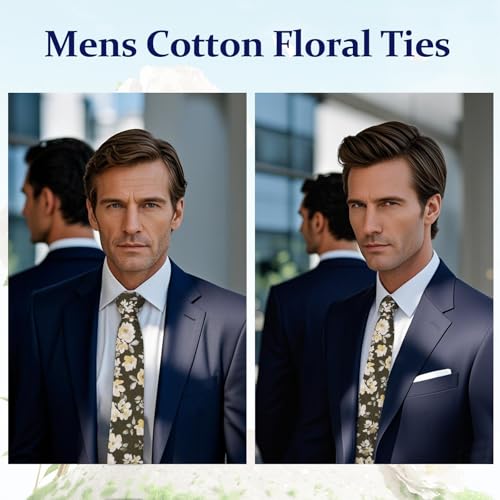 Image of Floral Ties Skinny Tie for Men, Cotton Mens Neckties for Weddings | Cotton, 2.56'', Floral, Mens Tie, Slim Tie, Soft and Comfortable, Men's Neckties for Casual, Business, Party, Daily, Dating