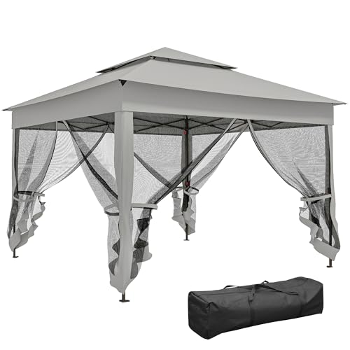 Outsunny Tonnelle de Jardin Exterieur Pop-up barum Pliant, 3 x 3 m, Métal Polyester, imperméabilisé Anti UV, moustiquaires + Sac de Transport, Gris