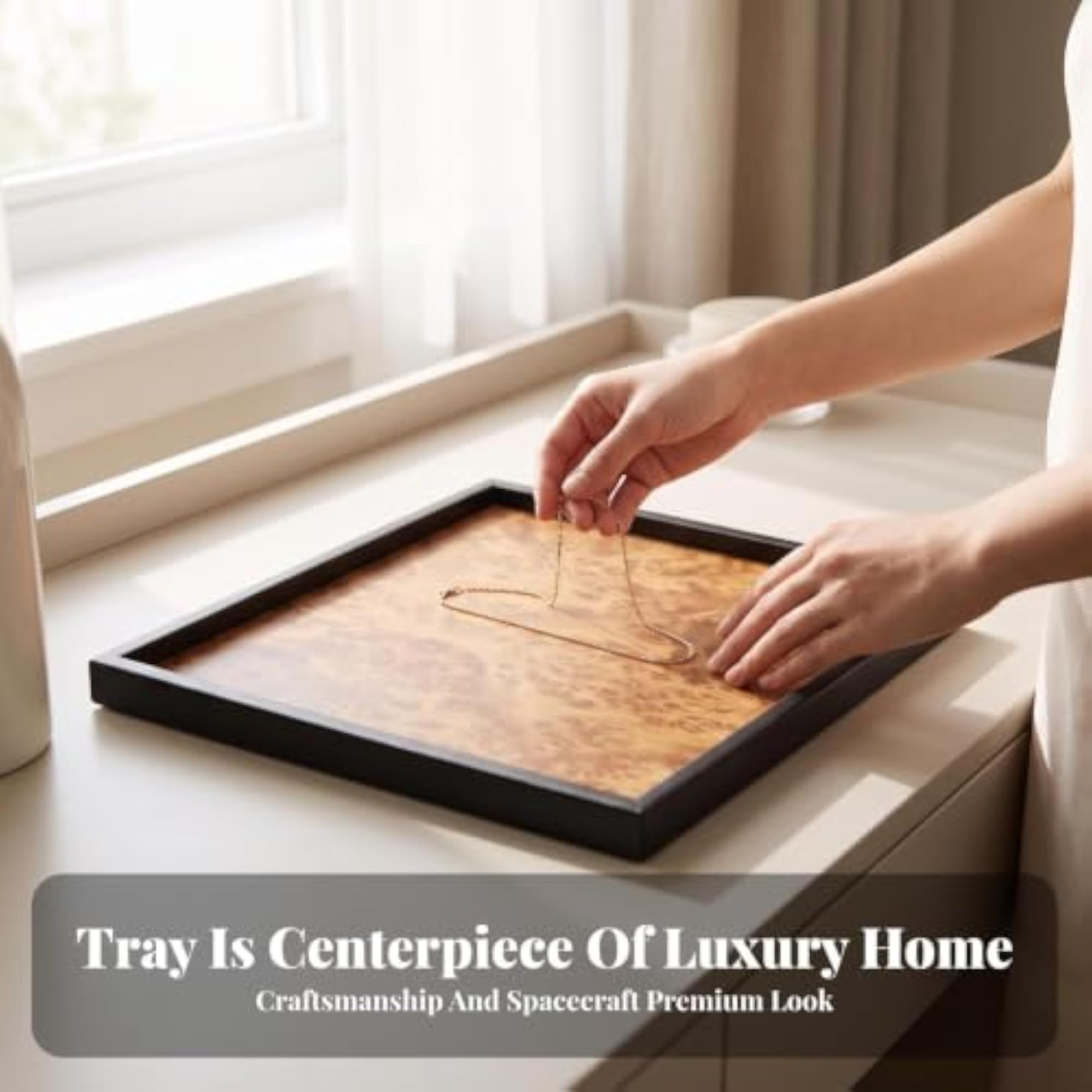 Contemporary Tray with Wood-Grain Base