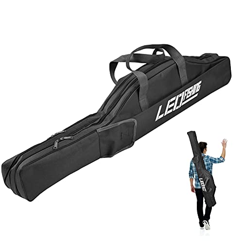 Jhua 59" Fishing Rod Case, Foldable Fishing Pole Case Bag, Waterproof Fishing Rod Reel Bag Organizer Fishing Travel Bag, Oxford Fly Fishing Tackle Storage Bag, Fishing Gifts for Men Dad (Black)