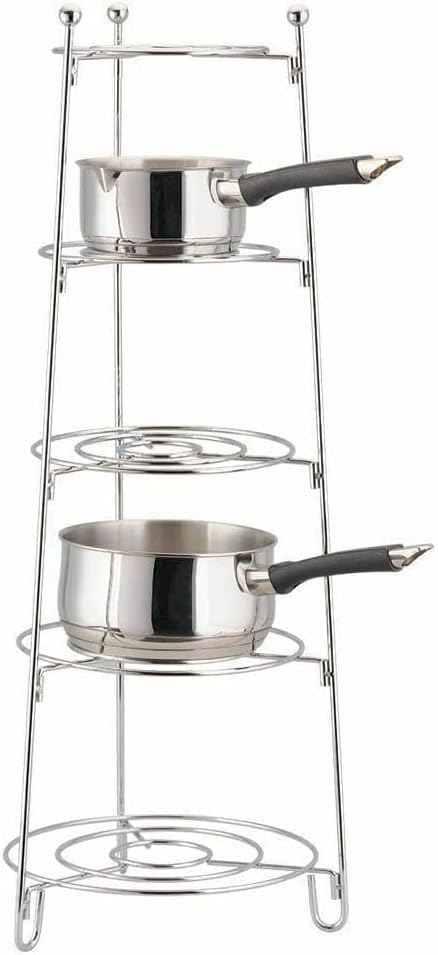 AAMEN 5 Tier Silver Pan Rack, Stainless Steel Pan Stand, Shelf Organiser, Multi-Layer Kitchen Shelf, Durable Kitchen Storage Unit, Fre Standing Pot Storage Unit (5-Tier Pan Rack) โ image 1