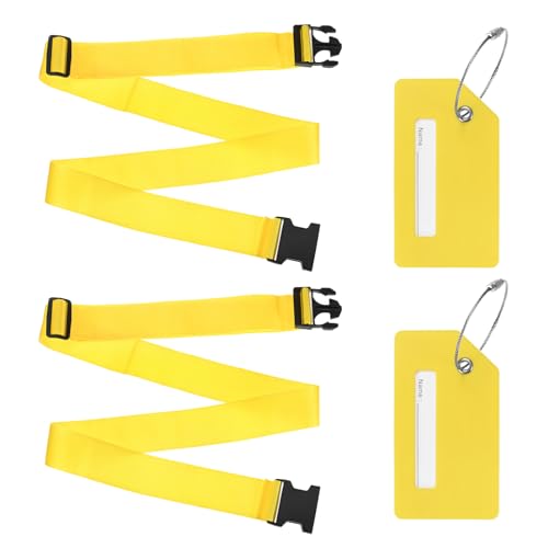Image of M METERXITY 2-Sets Luggage Straps TSA Approved, Travel Straps for Luggage Suitcase Tags Set, Adjustable Suitcase Belt [Yellow]