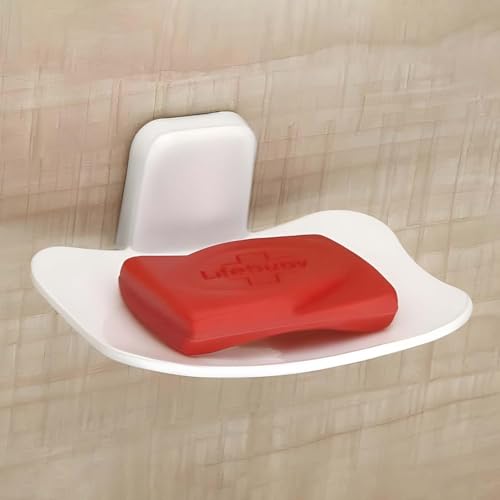 Image of Self-Adhesive Soap Holder for Bathroom (Pack of 2) Wall Mounted No-Drill Soap Stand with Water Drainage | Strong Sticker Plastic Soap Dish for Wash Basin & Kitchen (2, PS Soap Dish White)