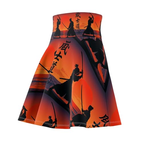 Samurai Skater Skirt for Women – Red Dawn AOP with Katana Duel Print – Japanese Bushido Anime Style Martial Arts Fashion4