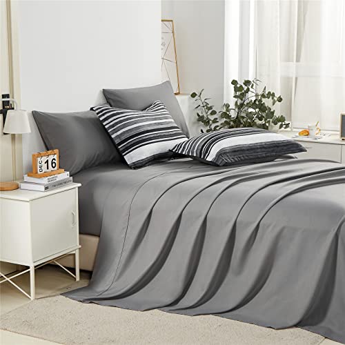 Kakijumn 7 Piece Bed In A Bag Stripe Comforter Set Queen Size, White Grey Black Patchwork Striped Comforter And Sheet Set, All Season Soft Microfiber Complete Bedding Sets(Grey,Queen) #TOP3