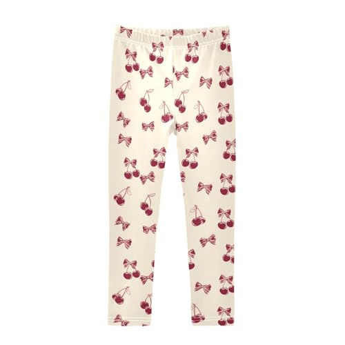 senya Girls Printed Leggings Yoga Pants Bow Retro Red Cherry for Kids in 4t to 10 Years, 4T