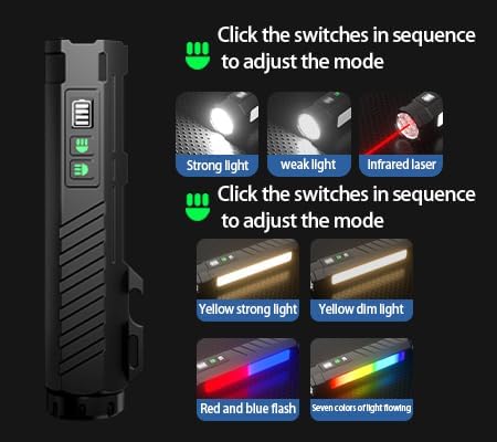 Rechargeable 10,000-Lumen Flashlight High-Lumen LED Tactical Flashlight Features 7 Modes and a Dual-Button Switch with Infrared Capability Ideal for Home Lighting and Camping scenarios。