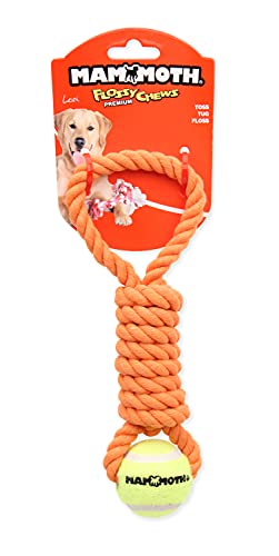 Mammoth Pet Products Flossy Chews Twister Toy W/Tennis Ball – Cotton-Poly Dog Rope Ball Toy – Interactive Rope Toy – Strong Dog Rope And Ball Toy – Interactive Ball Toy For Dogs, Assortment, Mini 11" #TOP1
