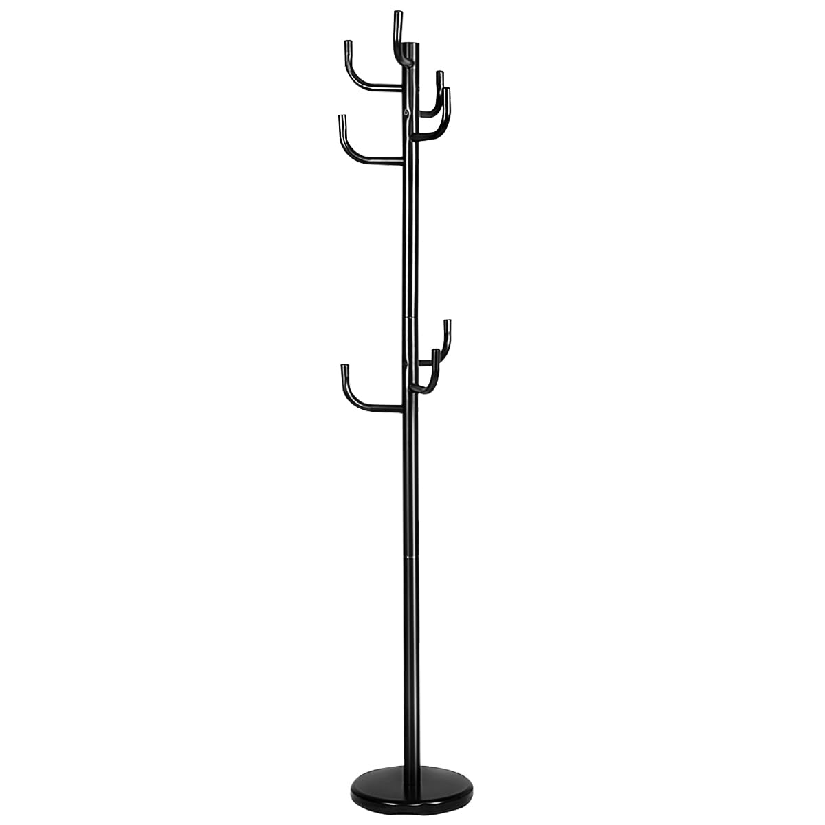 HOMASIS Attaccapanni da Terra da Pavimento, Appendiabiti in Ferro, Stand Appendiabiti da Terra per Ingresso, Corridoio, Salotto, Mobile Porabiti per Cappotti con 8 Ganci, Altezza 175 cm, Nero