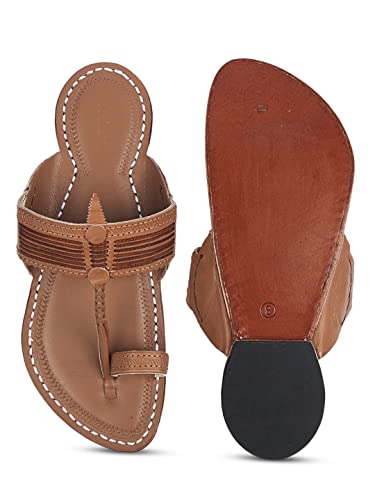 Image of KORAKARI Mens Kolhapuri Chappal, Handcrafted Sandal, Smooth and Comfortable Flip Flops Slipper Anti Slip Design Genuine Leather Traditional Footwear.