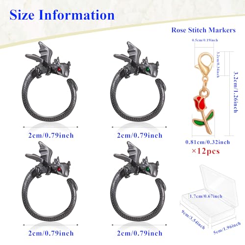 Image of HUISUYTON Dragon Crochet Tension Ring for Finger, 4Pcs Lefties & Righties Crochet Rings, Yarn Guide Ring for Crocheters Knitters Mom Grandma Gifts